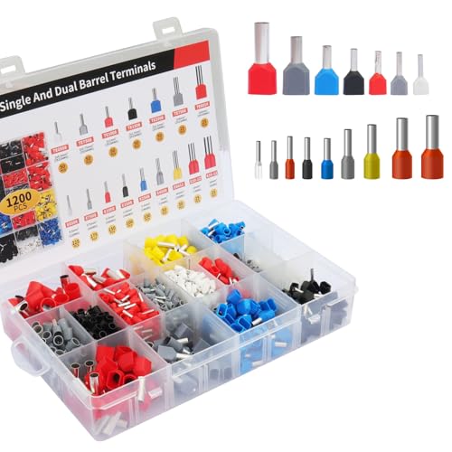 1200pcs Single and Dual Ferrules Terminal Set, AWG 6~22 Single-Line Barrel Ferrules and AWG10~22 Double Wire Ferrule Kit are Widely Applied in Electric, Electronic Industry, Equipment, Industrial,etc - size: 1200pcs + Single & Dual Ferrules