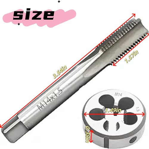 M14 x 1.5 Tap and Die Set, Metric Tap and Round Die Right Hand Fits for Screw Bolt Thread Repair and Tapping DIY Tool - size: M14-1.5mm