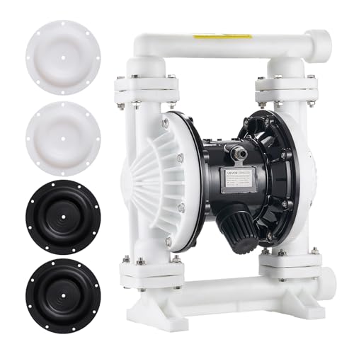 VEVOR Air Operated Double Diaphragm Pump, 25 GPM, 1 inch Inlet & Outlet Pneumatic Waste Oil Transfer Pump, Max 100 PSI, Polypropylene Body, Air-Operated for Diesel, Grease, Kerosene, Gasoline & Oil - style: 1inch 25GPM Polypropylene