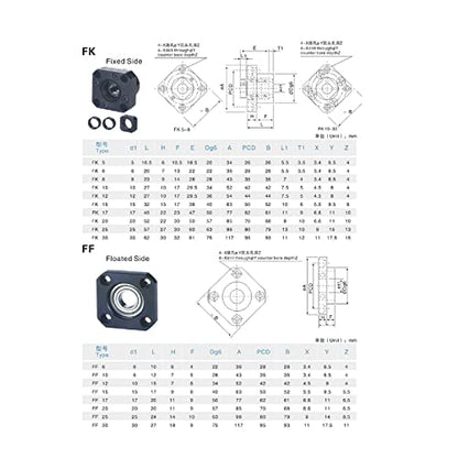Ballscrew Standard End Supports Bearing Blocks, 1Pcs FK12 + 1Pcs FF12 for SFU RM 1604 1605 1610 16mm Ball Screw CNC Machine Parts - size: FK/FF12