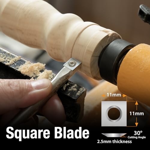 POWERTEC 3 Pcs Carbide Lathe Tools for Woodturning, Wood Lathe Tools with Flat Edge Square, Round and Diamond, T15 Star Key Wrench, Lathe Tools with Replaceable Blade (71825) - style: 3pcs set