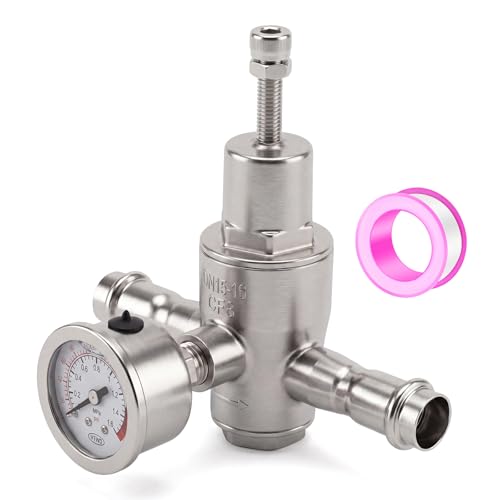 MEANLIN MEASURE 1/2" Press Fit Water Pressure Reducing Valve, DN15, 304 Stainless Steel Adjustable Pressure Regulator with 0-220 PSI Gauge, for Plumbing, Industrial Water Pipe System - size: 0.5 Inch