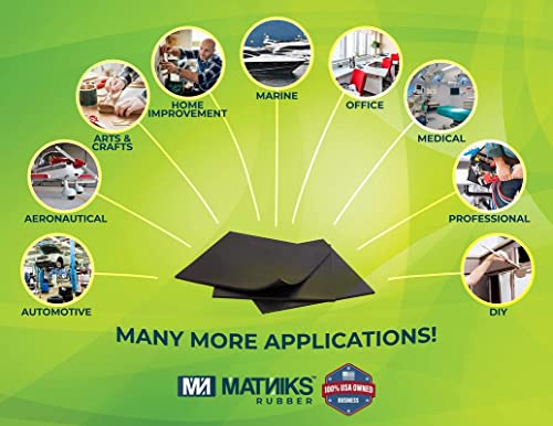 MATNIKS Neoprene Rubber Sheet, Heavy Duty, High Grade 60A, Black, 12x12-Inch by 1/8 (+/- 5%) for Plumbing, Gaskets DIY Material, Supports, Leveling, Sealing, Bumpers, Protection, Flooring - size: 1/8-inch by 12in x 12in