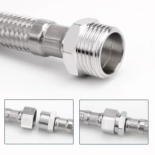 Water Supply Extension Line - 8 Inch Long, 1/2" Male Comp. To 1/2" Female Compression Stainless Steel Braided Hose, Fits Toilet Ballcock or Other Faucet Fitting - 2 Pieces - size: 1/2" Male to 1/2" Female