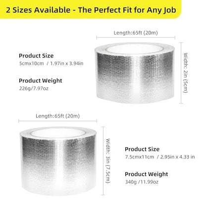 3 Inch x 65 Ft Fiberglass Reinforced Aluminum Foil Tape, 6 Mil Heavy Duty Heat Resistant to 500°F Waterproof for HVAC Ducts, Dryer Vents, Furnace Connections, Exhaust & Pipe Insulation - size: 3 Inch