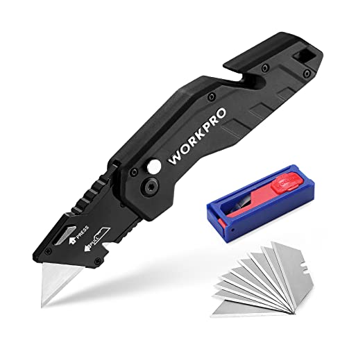 WORKPRO Folding Utility Knife with 10 Blades, Black - color: Black