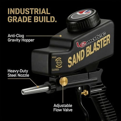 LE LEMATEC Portable Sand Blaster Gun Kit, Pneumatic Tool for Rust Removal - style: Steel Nozzle Black