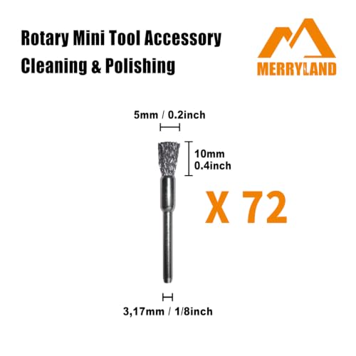 Merryland 72 Pack Wire Brush Steel Brush Pen Brush for Dremel Mini Brush - size: Pen Brush