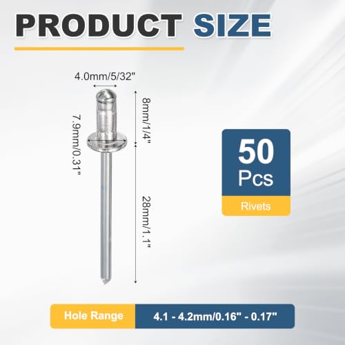 HARFINGTON 50pcs Aluminum Large Head Grip Rivets 5/32" x 1/4" - size: 5/32" x 1/4"