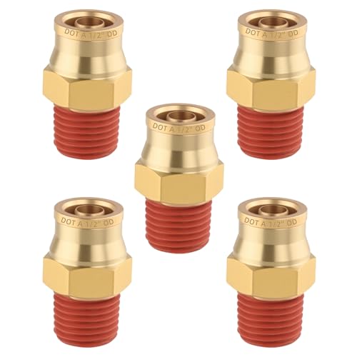 5PCS Brass DOT 1/2" Tube x 1/4" NPT Quick Push in Union Fittings - size: 1/2" OD x 1/4" NPT, style: Quick Push Straight-5PCS