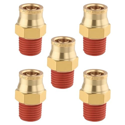 5PCS Brass DOT 1/2" Tube x 1/4" NPT Quick Push in Union Fittings - size: 1/2" OD x 1/4" NPT, style: Quick Push Straight-5PCS