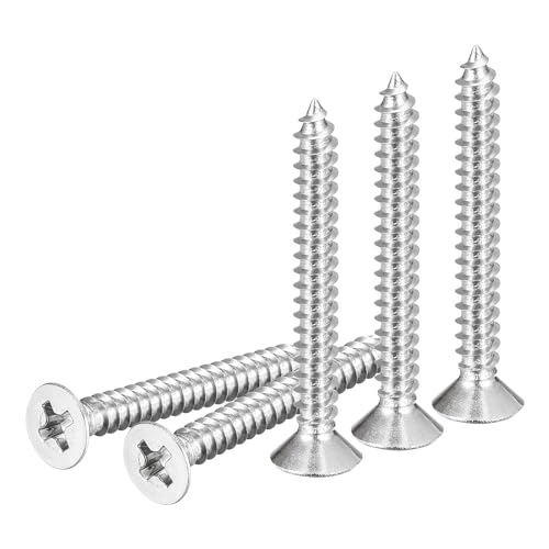 DTGN 100Pcs #6x1-1/4 Flat Head Wood Screws, 304 Stainless Steel Phillips Self Tapping Screws - Good for Woodworking, Furniture - Silver - color: Silver, size: #6x1-1/4"