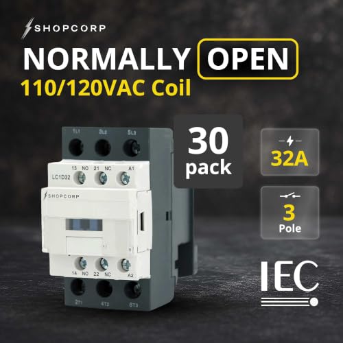 3 Pole contactor 120v Coil 30 Amp Normally Open IEC 660V Switch, Auxiliary 1NO/1NC –110-120VAC Coil, Lighting AC Contactor with Mounting Base for DIN Rail - 30 Pack - style: 30 Pack