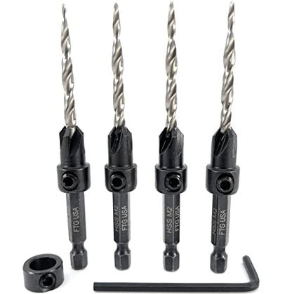 FTG USA #8(11/64") Wood Countersink Drill Bit 4-Pc Set with 3/8" Depth Stop - size: #8, style: 4 Pc with Depth Stop