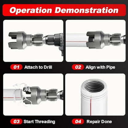 2PCS Pipe Threading Tool, 1/2" & 3/4" Dual-Function Internal & External Pipe Threader Kit, Alloy Steel Thread Cutting Tool for Water Pipes, Electric Drill Compatible, Fast DIY Plumbing Solution
