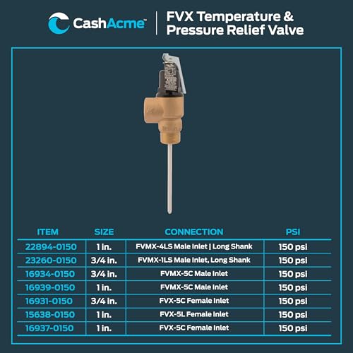 Cash Acme 3/4 Inch FVX-5C Female Inlet Commercial Temperature and Pressure Relief Valve, Brass Plumbing Fitting, 16931-0150 - size: 3/4 in. FVX-5C