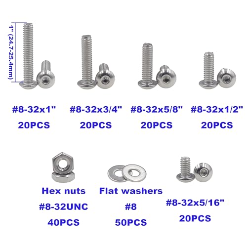#8-32 UNC 304 SS Button-Head Socket Cap Screws, Nuts & Washers Kit - size: #8-32 UNC