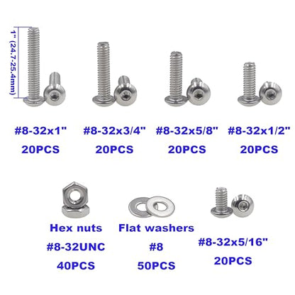 #8-32 UNC 304 SS Button-Head Socket Cap Screws, Nuts & Washers Kit - size: #8-32 UNC
