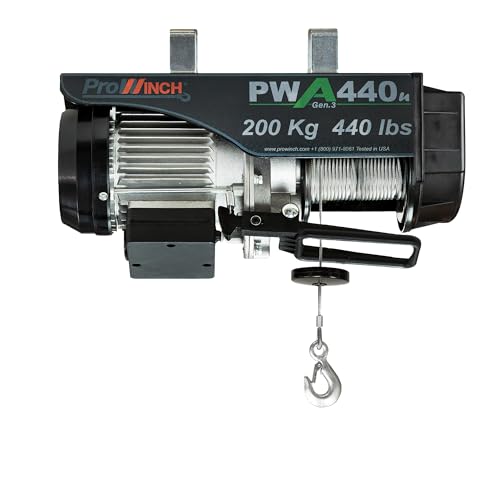 Prowinch Electric Wire Rope Hoist, 110V/120V, 440lbs-2200lbs Lifting Capacity, 38ft Lifting Height, Wireless & Wired Remote Control, Upper & Lower Limit Switches (440 lb Wired Remote)