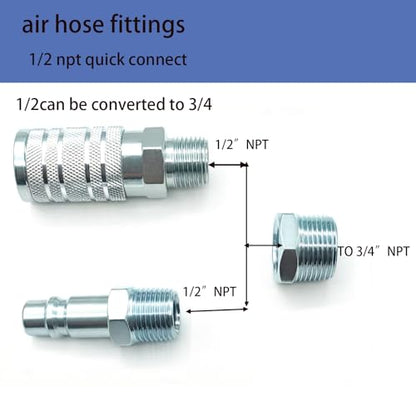 7-Piece 1/2" NPT Industrial Air Coupler Plug Set, Air Compressor Fittings