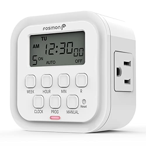 Fosmon 7 Day Digital Timers for Electrical Outlets, Indoor Plug-in Light Timers Switch Programmable, Electric Wall Plug for Lamp, Grow Reptile Lights, Aquarium, 15A/1875W, Grounded - style: 7 Day Timer With Random Function 1 pack