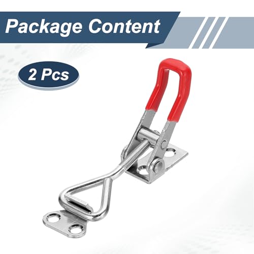 HARFINGTON 2pcs Adjustable Toggle Clamp M5 x 25mm 220lbs Holding Capacity 4001 Style Quick Release Pull Latches Clamps Hasp for Smoker Lid Jig Tool Box Case, Silver Red - color: Silver Red, size: M5 x 25mm + 220lbs
