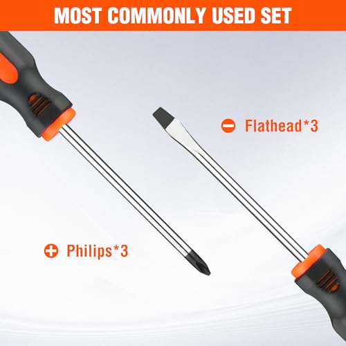 ValueMax 6-Piece Magnetic Screwdriver Set, 3 Phillips and 3 Flat Tip Screwdrivers, Non-slip Handle Screw Driver Set Kit - style: 6 PCS