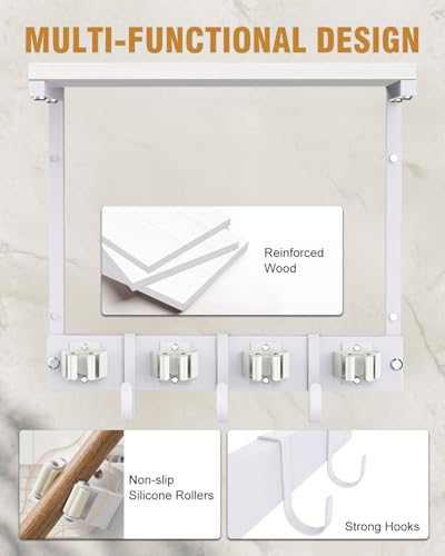 Supforce Small Broom Holder Wall Mount with Shelf, 4 Slots 3 Hooks - color: White, size: Small