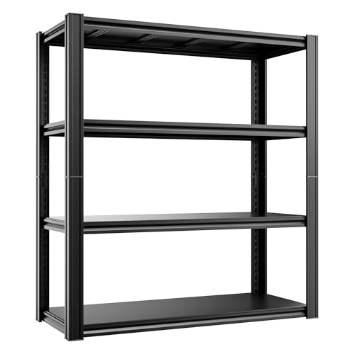 4-Tier 40" W x 20" D x 60" H Garage Shelving Garage Storage Shelves 2200LBS Metal Industrial Shelf Adjustable Heavy Duty Shelving Storage Rack Shelving Unit (Black) - color: Black-hidden Hole, size: 40"W x 20"D x 60"H