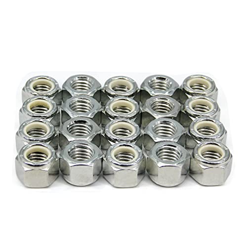 1/2"-13 Nylon Insert Hex Lock Nuts,Carbon Steel White Zinc Plated, Hex Lock Nut Silver Self-Locking Nylock Locknuts, 20pcs/Pack (1/2"-13-20pcs) - size: 1/2"-13-20pcs