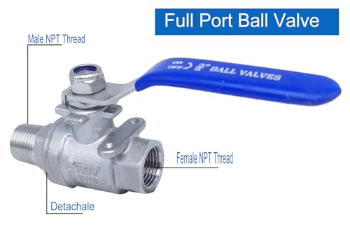 Full Port Ball Valve 3/8" NPT Heavy Duty Stainless Steel 304 Male x Female Thread For Water,Oil and Gas（1000WOG） - size: 3/8"NPT