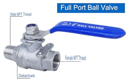 Full Port Ball Valve 3/8" NPT Heavy Duty Stainless Steel 304 Male x Female Thread For Water,Oil and Gas（1000WOG） - size: 3/8"NPT