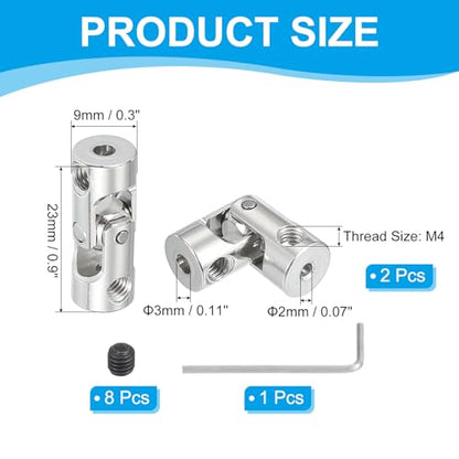 PATIKIL Rotatable Universal Steering Shaft 2mm to 3mm Inner Dia, 4 Pcs U Joint Shaft Coupling U Joints Coupler Connector Accessories with M4 Screws for Motor Model Robots - size: 2mm to 3mm