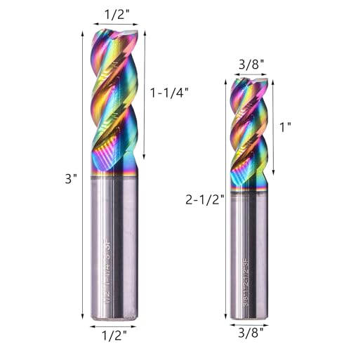 6Pcs 3 Flute 1/8"-1/2" Solid Carbide End Mill Set for Aluminum, DLC Coated