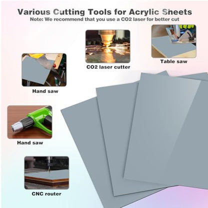 Adrattnay Gray Acrylic Sheets 1/8" Thick, 3Pcs 8 x 8 Opaque Cast Acrylic Sheets for Laser Cutting & Engraving-3mm, with Protective Paper - color: Gray