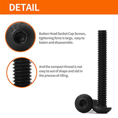 M4 x 30mm 35mm 40mm 45mm 50mm Button Head Socket Cap Screws Bolts, 10.9 Grade Alloy Steel Metric, Black Oxide Finish, Allen Hex Drive, Machine Fully Threaded, Assortment Kit 50PCS - size: M4 x 30/35/40/45/50mm (50PCS)