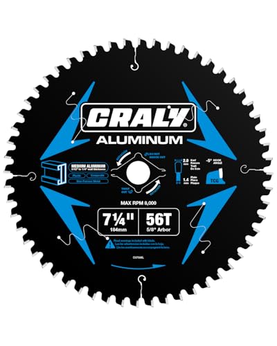 CRALY 7-1/4 Inch 56 Teeth Aluminum and Non-Ferrous Metal Cutting Circular Saw Blade, 5/8 Inch Arbor, Carbide Tipped, Thin Kerf, Black Ice™, for Medium Aluminum, Plastic, Composite(C0756AL) - size: 7-1/4", 5/8" arbor, 56T