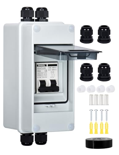 DIHOOL AC DC Circuit Breaker with IP65 Din Box for Solar Systems, 40 Amp 2 Pole 12V-400V, Non Polarized, Solar Panel Disconnect Switch, PV Array Shut Off Isolator - color: 40 Amp UV-Proof