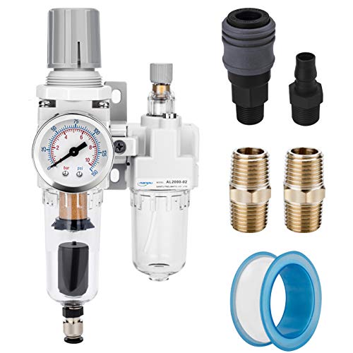 NANPU 1/4" NPT Air Filter Regulator Lubricator Combo, Water Separator - size: 1/4" NPT, style: Auto Drain