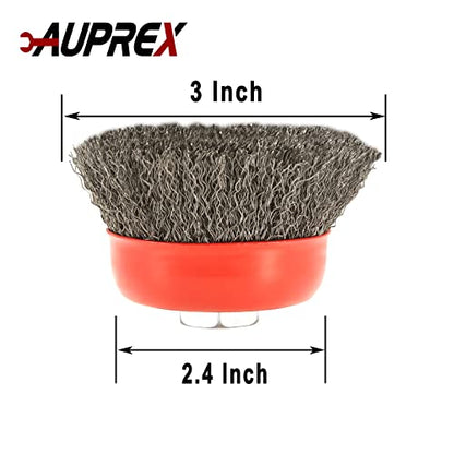 AUPREX 5 Pack 3 Inch Coarse Crimped Wire Cup Brush for Angle Grinder with 5/8 Inch-11 Threaded Arbor - 0.014 Inch Carbon Steel Wire -Light Duty Conditioning for Metals - size: 3 Inch