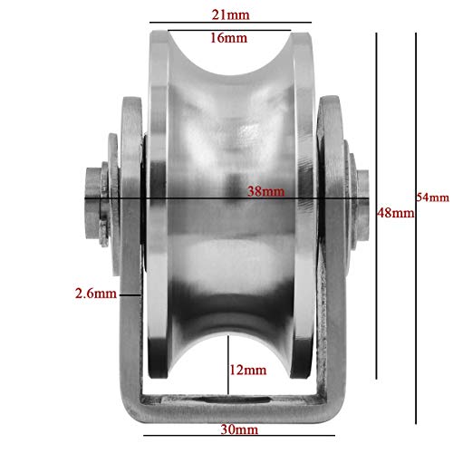 2Pack Pulley Block U Type Single Wheel Pulley Block Duplex Bearing 304 Stainless Steel Smooth Loading 880lb/400Kg for Material Handling and Moving - size: 54mm U type*2