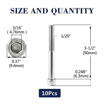 1/4-20 x 3-1/2" Socket Head Cap Screws Bolts, 10Pcs 304 Stainless Steel 18-8, Allen Socket Hex Drive, Partially Threaded, Bright Finish by SG TZH(with Hex Spanner)