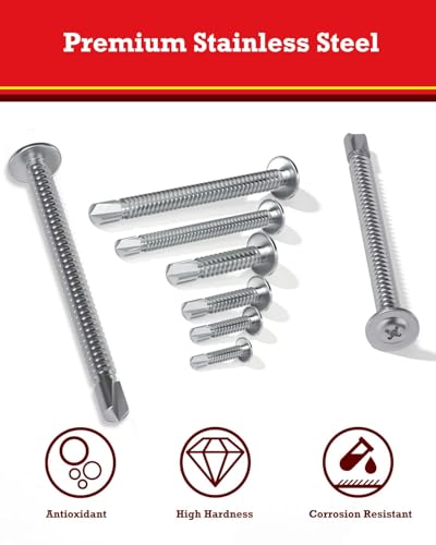 250PCS Self Tapping Screws for Metal, 410 Stainless Steel Sheet Metal Screws, #8 Assorted Round Self Drilling Screws Set for Metal Sheets, Wood, (1/2", 5/8", 3/4", 1", 1-1/4", 1-1/2", 2") - size: 250PCS