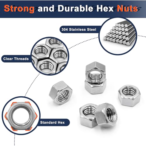 ZQZ 510 Pcs SAE & Metric Hex Nut Assortment Kit;304 Stainless Steel Nut Set - size: SAE and Metric Hex Nuts Assortment;510 PCS