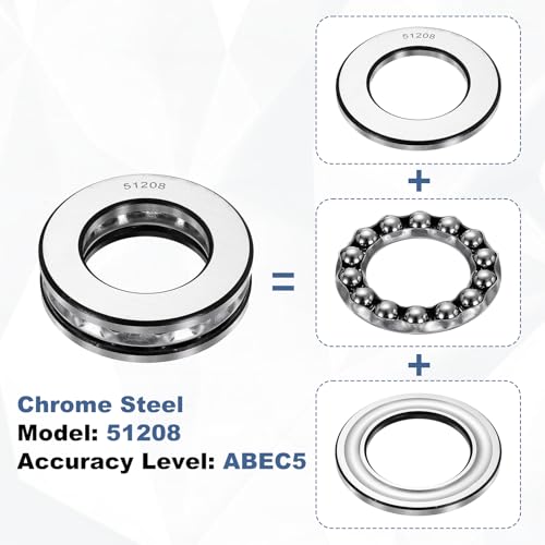 uxcell 2Pcs Thrust Ball Bearings, 40mm Bore 68mm OD 19mm Thick 51208 ABEC5 - size: 51208 40mm x 68mm x 19mm