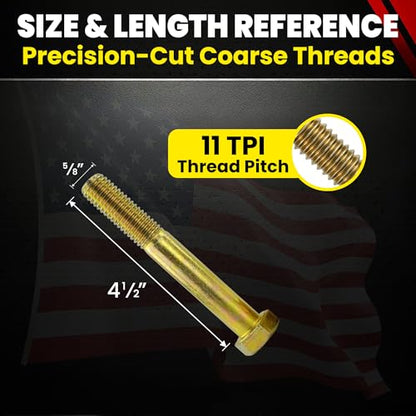 Chenango Supply 5/8-11 x 4-1/2" Grade 8 Hex Head Cap Screws - size: 5/8-11 x 4-1/2" Hex Bolt