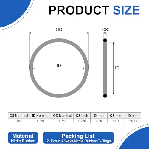 uxcell 2Pcs AS-424 Nitrile Rubber O-Rings 4-3/8" ID 4-7/8" OD 1/4" W Black - size: 4-3/8" ID 4-7/8" OD 1/4" Width