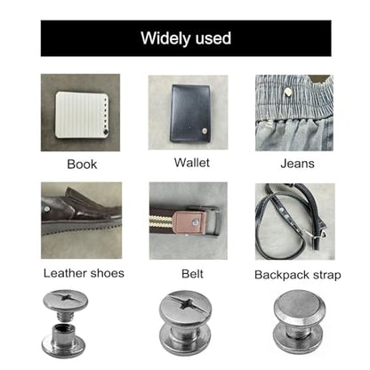 IDEALSV 304 Stainless Steel Chicago Screws 200 Pcs (100 Sets) Leather Rivets Screw Rivets Phillips Head Leather Bag, Book and Photo Album Binding Chicago Rivets Kits M5x4mm - size: M5*4mm