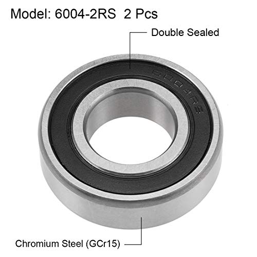 uxcell 6004-2RS Deep Groove Ball Bearings 20mm x 42mm x 12mm Double Sealed Chrome Steel Z2 2pcs - size: 20x42x12mm