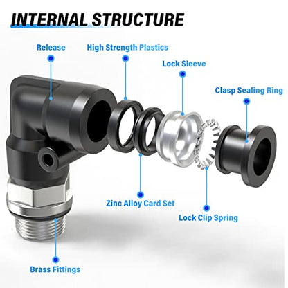 TAILONZ 6mm x 1/4" BSP Push to Connect Elbow Fitting 10Pcs - size: 6mm OD 1/4" BSP
